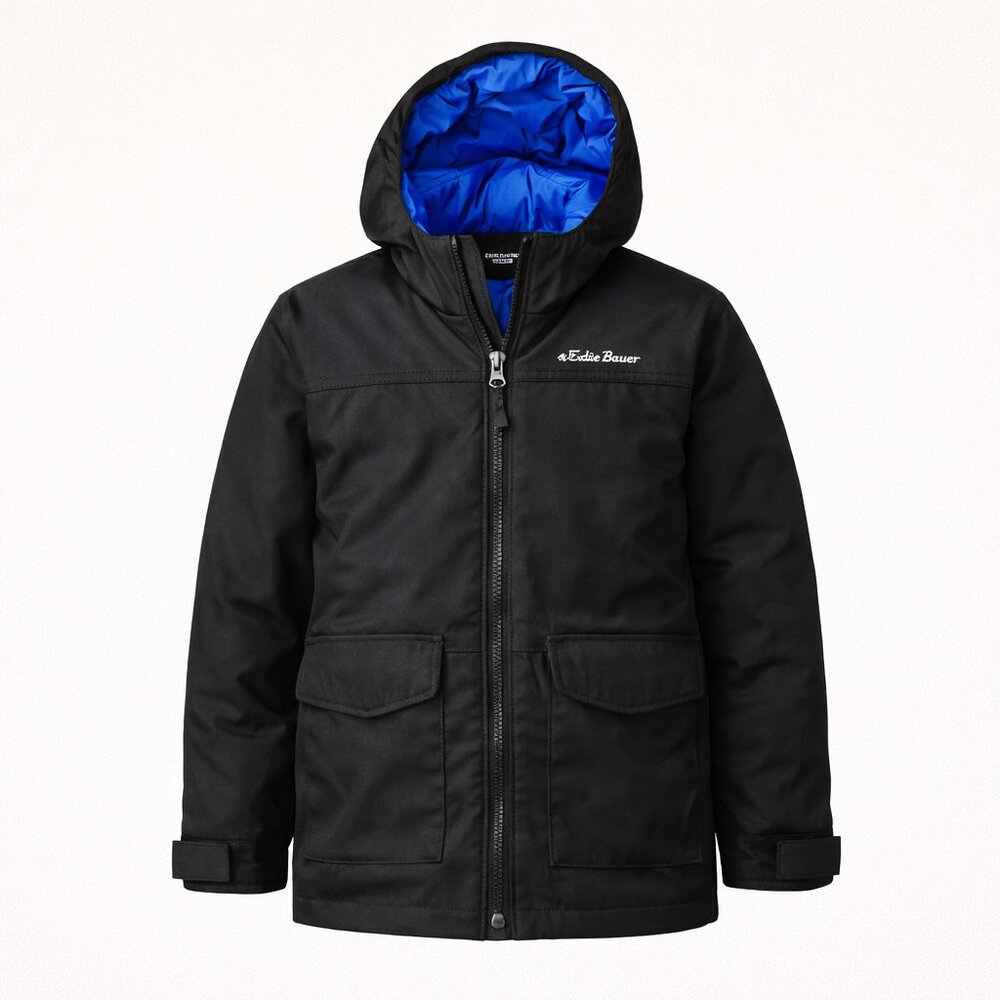Eddie Bauer Boys Black Hooded Insulated Jacket Size 4 Lightweight Fall Coat